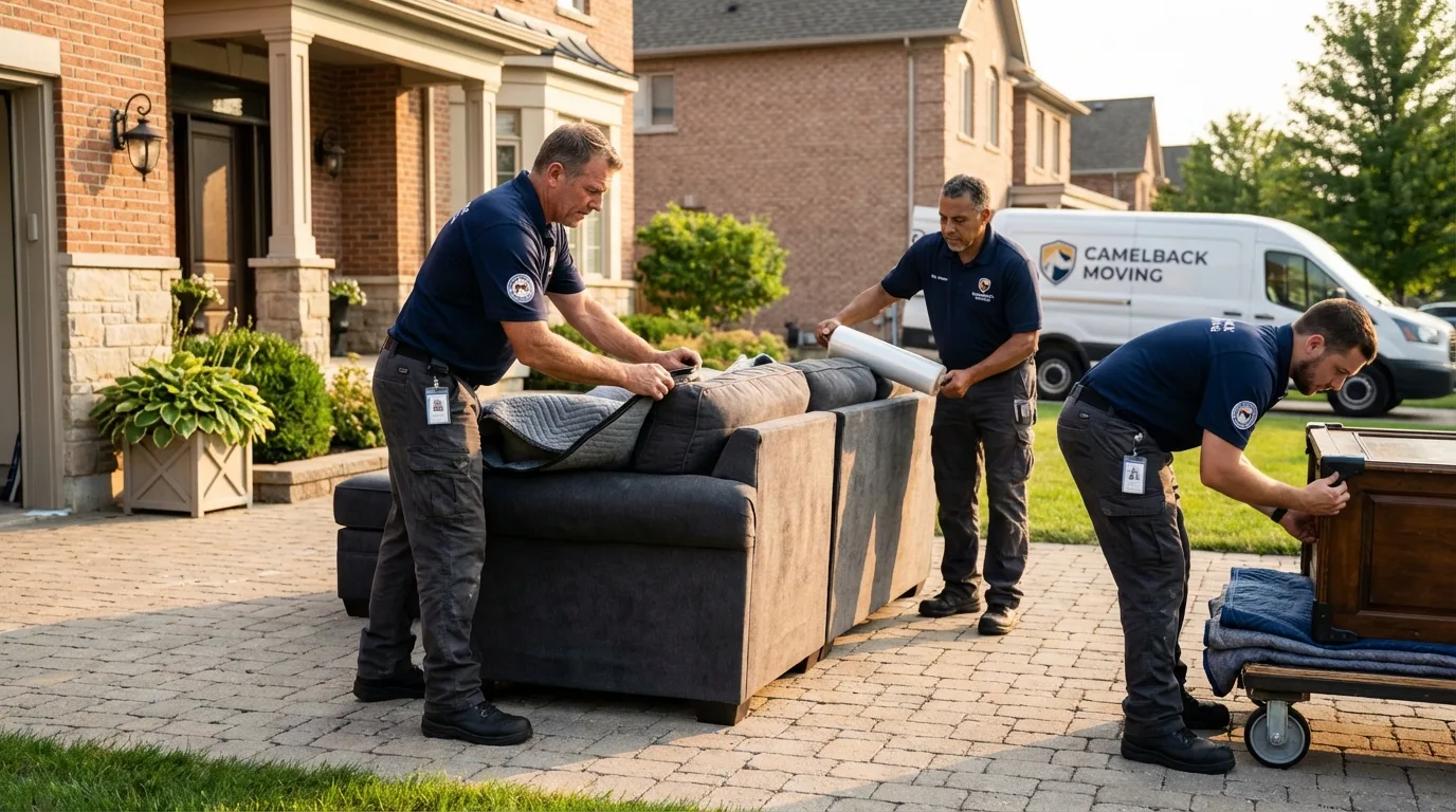 Large estate moving crew wrapping furniture in Guthrie Center, IA