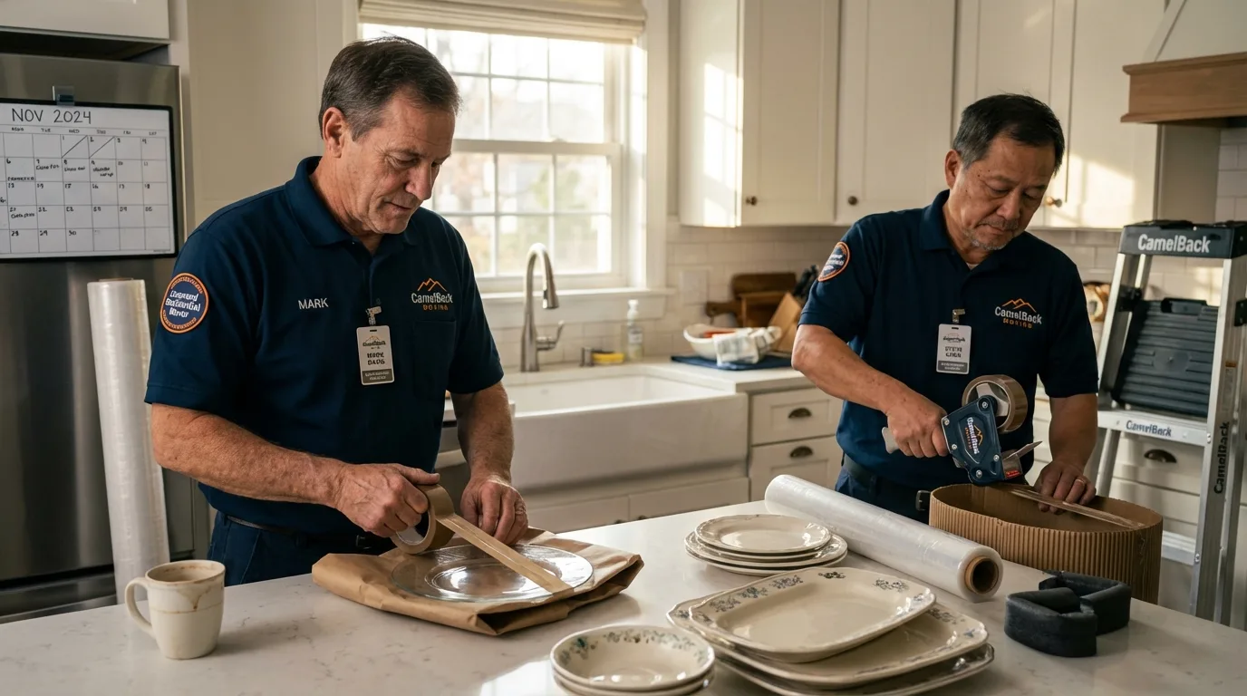 Professional crew packing kitchen dishware in Guthrie Center, IA