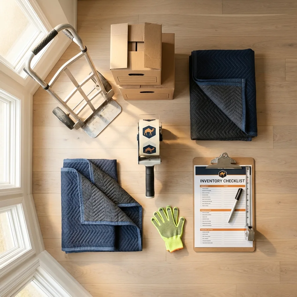 Professional moving supplies and packing materials layout for Guthrie Center residential relocations